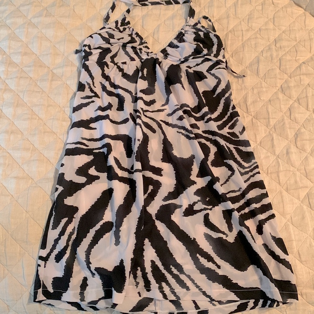 Calvin Klein zebra print semi sheer coverup, S, adjustable halter top